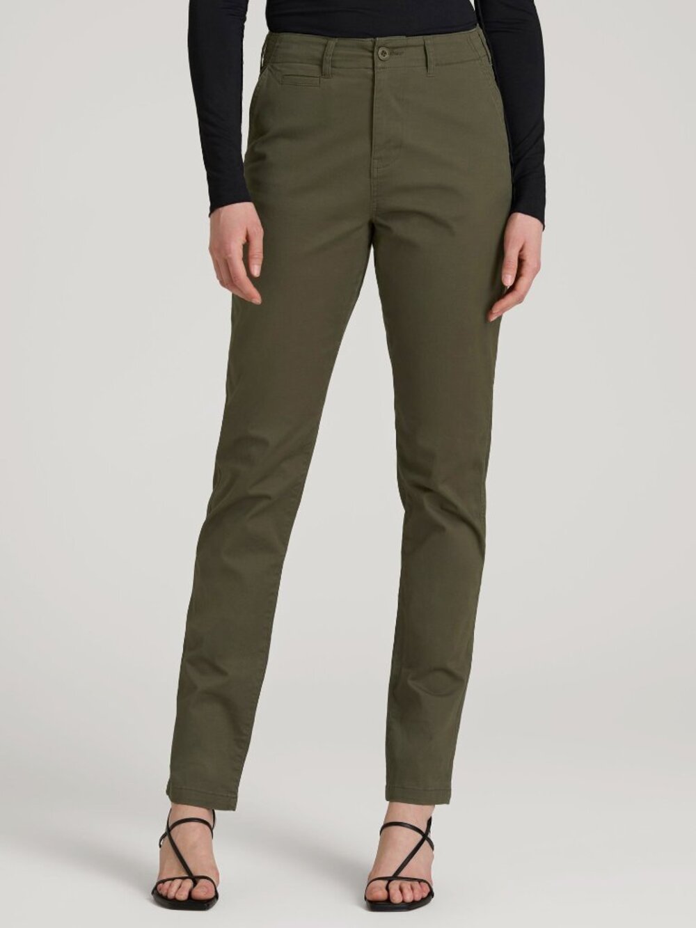 American Tall High Rise Tapered Chino Pants for Tall Women in Forest Night Size